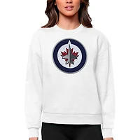Women's Antigua White Winnipeg Jets Primary Logo Team Logo Victory Crewneck Pullover Sweatshirt