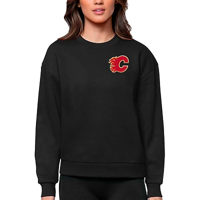 Women's Antigua Black Calgary Flames Primary Logo Victory Crewneck Pullover Sweatshirt