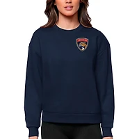 Women's Antigua Navy Florida Panthers Primary Logo Victory Crewneck Pullover Sweatshirt