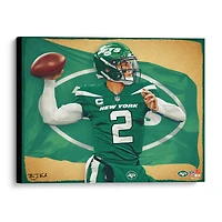 Zach Wilson New York Jets Stretched 20" x 24" Canvas Giclee Print - Designed & Signed by Artist Brian Konnick