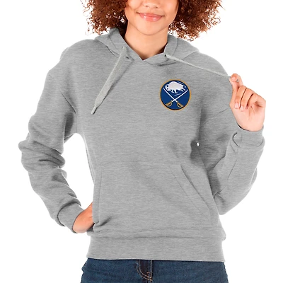 Women's Antigua Heather Gray Buffalo Sabres Primary Logo Victory Pullover Hoodie