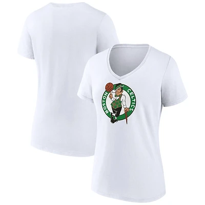 Women's White Boston Celtics Logo V-Neck T-Shirt