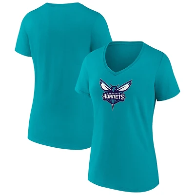Women's Aqua Charlotte Hornets Logo V-Neck T-Shirt