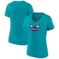 Women's Aqua Charlotte Hornets Logo V-Neck T-Shirt