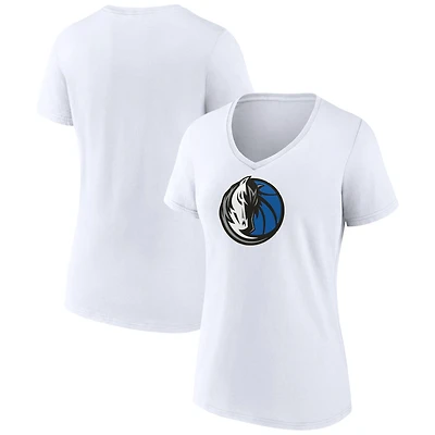 Women's White Dallas Mavericks Logo V-Neck T-Shirt