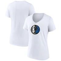 Women's White Dallas Mavericks Logo V-Neck T-Shirt
