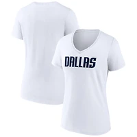 Women's White Dallas Mavericks Wordmark V-Neck T-Shirt