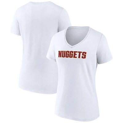 Women's White Denver Nuggets Wordmark V-Neck T-Shirt