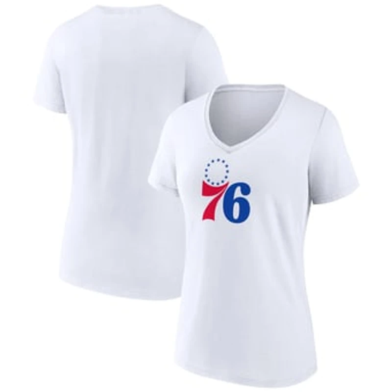 Women's White Philadelphia 76ers Logo V-Neck T-Shirt