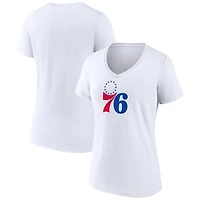 Women's White Philadelphia 76ers Logo V-Neck T-Shirt