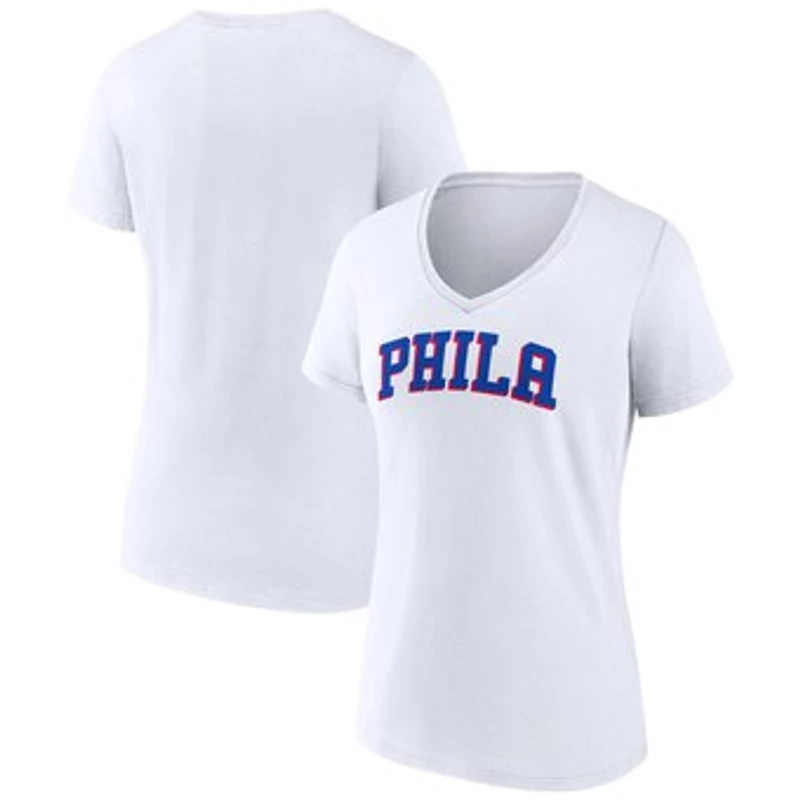 Women's White Philadelphia 76ers Wordmark V-Neck T-Shirt