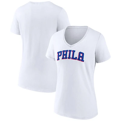 Women's White Philadelphia 76ers Wordmark V-Neck T-Shirt