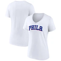 Women's White Philadelphia 76ers Wordmark V-Neck T-Shirt