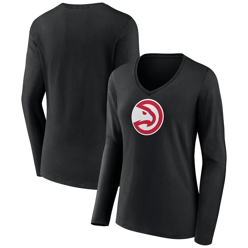 Women's Black Atlanta Hawks Logo Long Sleeve V-Neck T-Shirt
