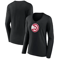 Women's Black Atlanta Hawks Logo Long Sleeve V-Neck T-Shirt