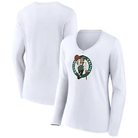 Women's White Boston Celtics Logo Long Sleeve V-Neck T-Shirt