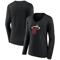 Women's Black Miami Heat Logo Long Sleeve V-Neck T-Shirt