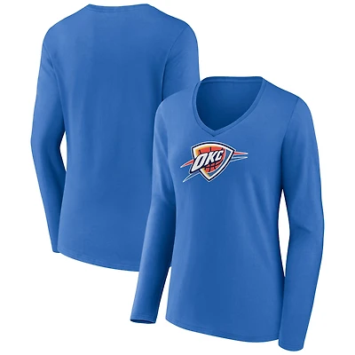 Women's Blue Oklahoma City Thunder Logo Long Sleeve V-Neck T-Shirt