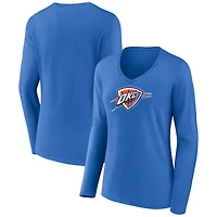 Women's Blue Oklahoma City Thunder Logo Long Sleeve V-Neck T-Shirt