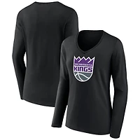 Women's Black Sacramento Kings Logo Long Sleeve V-Neck T-Shirt
