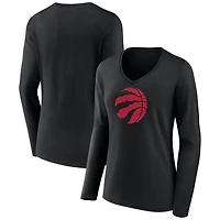 Women's Black Toronto Raptors Logo Long Sleeve V-Neck T-Shirt