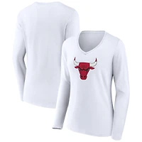 Women's White Chicago Bulls Logo Long Sleeve V-Neck T-Shirt