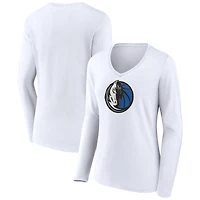 Women's White Dallas Mavericks Logo Long Sleeve V-Neck T-Shirt