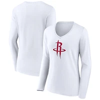 Women's White Houston Rockets Logo Long Sleeve V-Neck T-Shirt