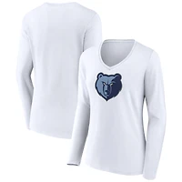 Women's White Memphis Grizzlies Logo Long Sleeve V-Neck T-Shirt