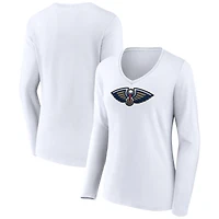 Women's White New Orleans Pelicans Logo Long Sleeve V-Neck T-Shirt