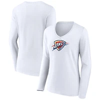 Women's White Oklahoma City Thunder Logo Long Sleeve V-Neck T-Shirt