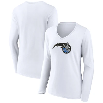 Women's White Orlando Magic Logo Long Sleeve V-Neck T-Shirt