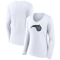 Women's White Orlando Magic Logo Long Sleeve V-Neck T-Shirt