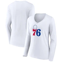Women's White Philadelphia 76ers Logo Long Sleeve V-Neck T-Shirt