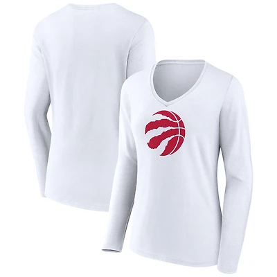 Women's White Toronto Raptors Logo Long Sleeve V-Neck T-Shirt