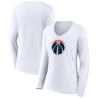 Women's White Washington Wizards Logo Long Sleeve V-Neck T-Shirt