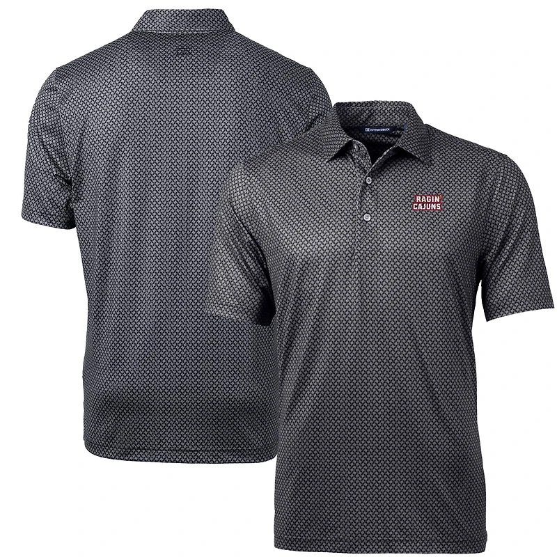 Men's Cutter & Buck Black Louisiana Ragin' Cajuns Pike Banner Print Polo