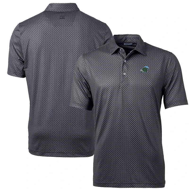 Men's Cutter & Buck Black Tulane Green Wave Pike Banner Print Polo