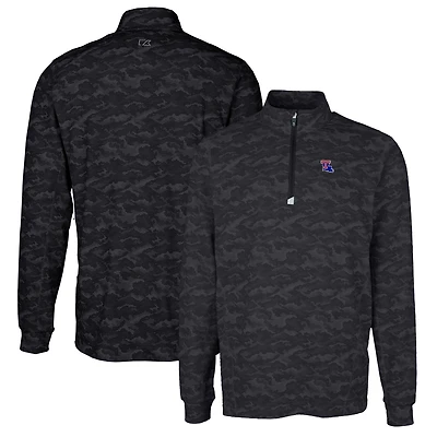 Men's Cutter & Buck Black Louisiana Tech Bulldogs Traverse Camo Print Stretch Quarter-Zip Pullover Top
