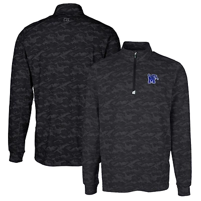 Men's Cutter & Buck Black Memphis Tigers Traverse Camo Print Stretch Quarter-Zip Pullover Top