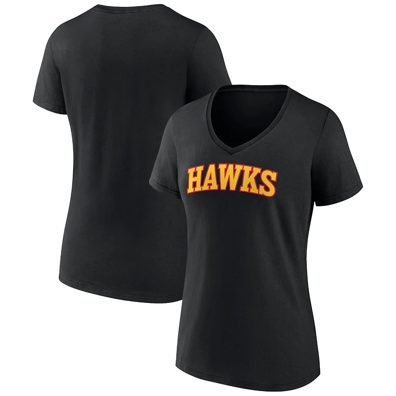Women's Black Atlanta Hawks Wordmark V-Neck T-Shirt