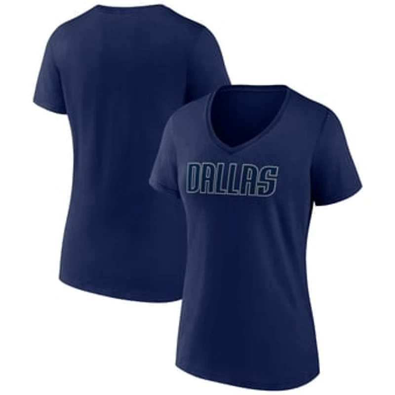 Women's Navy Dallas Mavericks Wordmark V-Neck T-Shirt