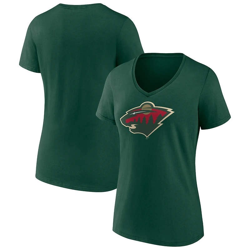 Women's Green Minnesota Wild Team Logo V-Neck T-Shirt