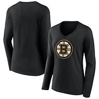 Women's Black Boston Bruins Team Logo Long Sleeve V-Neck T-Shirt
