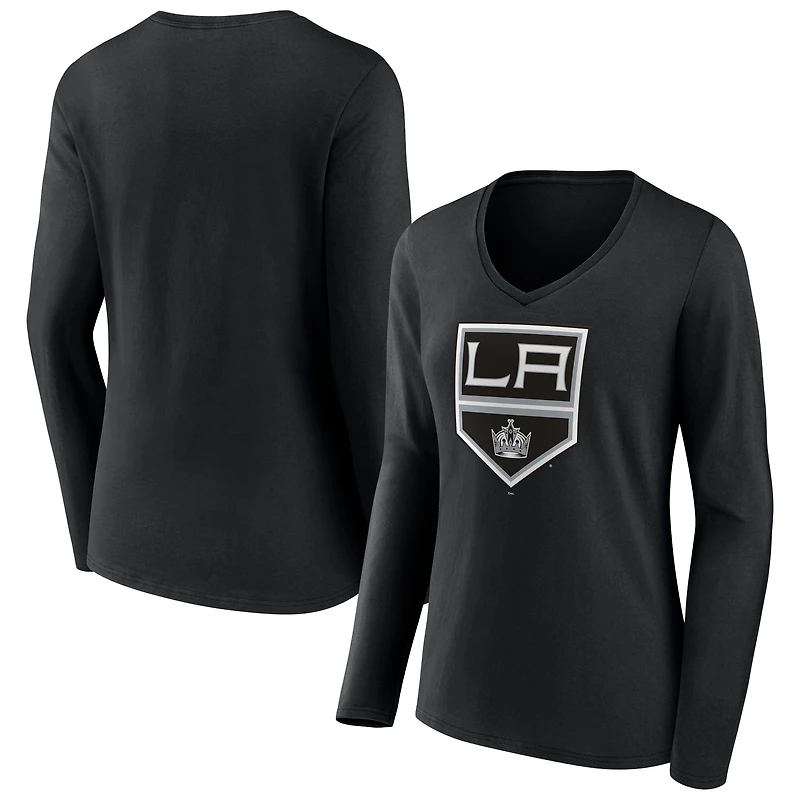 Women's Black Los Angeles Kings Team Logo Long Sleeve V-Neck T-Shirt