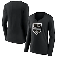 Women's Black Los Angeles Kings Team Logo Long Sleeve V-Neck T-Shirt