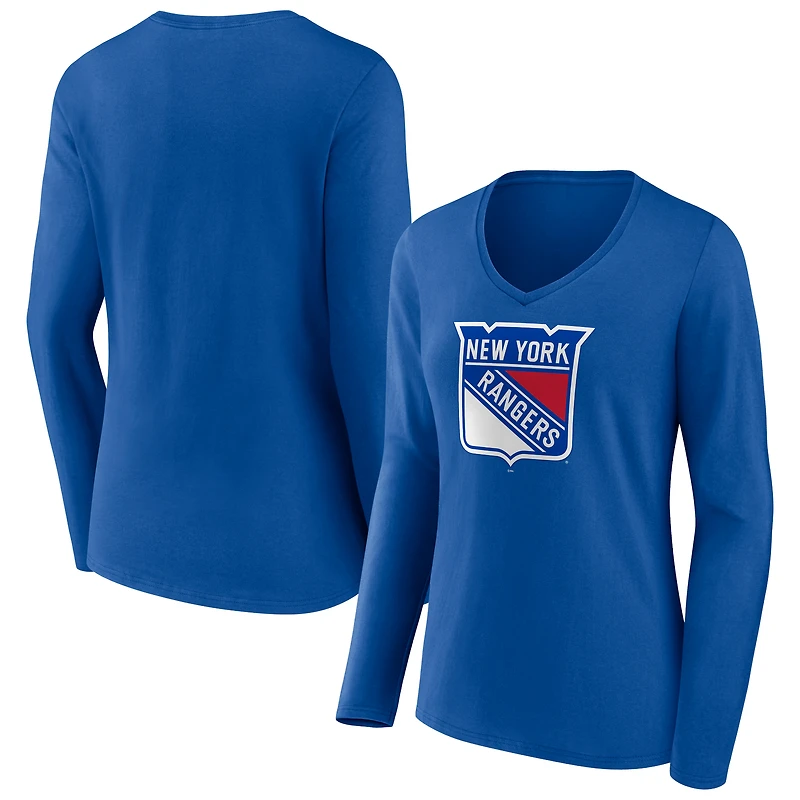 Women's Royal New York Rangers Team Logo Long Sleeve V-Neck T-Shirt