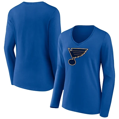Women's Royal St. Louis Blues Team Logo Long Sleeve V-Neck T-Shirt