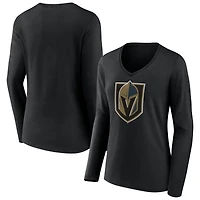 Women's Black Vegas Golden Knights Team Logo Long Sleeve V-Neck T-Shirt