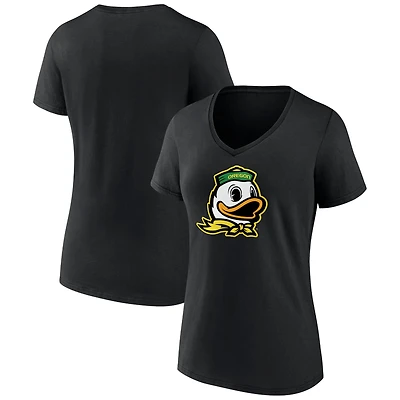 Women's Black Oregon Ducks Team Logo V-Neck T-Shirt